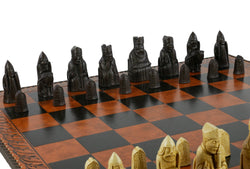 Chess Set - Isle of Lewis Resin Chessmen on Faux Leather Chess Board (ONLINE ORDER ONLY)