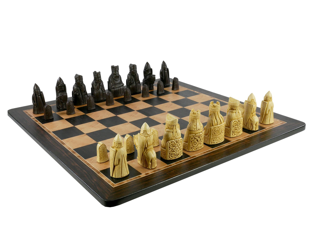 Chess Set - Isle of Lewis Resin Chessmen on Ebony/Birdseye Maple Chess Board (ONLINE ORDER ONLY)