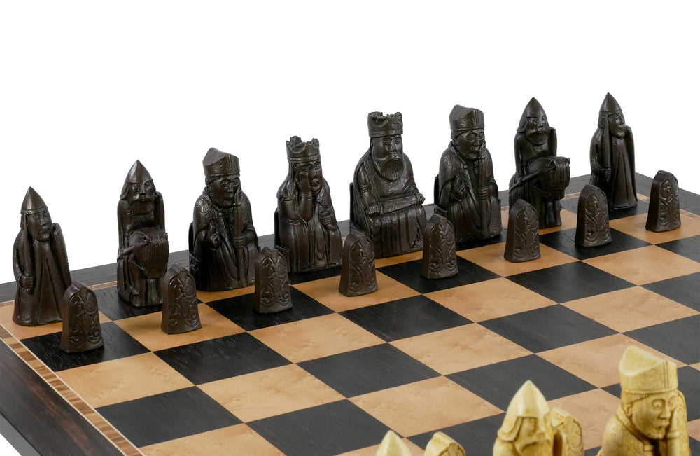 Chess Set - Isle of Lewis Resin Chessmen on Ebony/Birdseye Maple Chess Board (ONLINE ORDER ONLY)