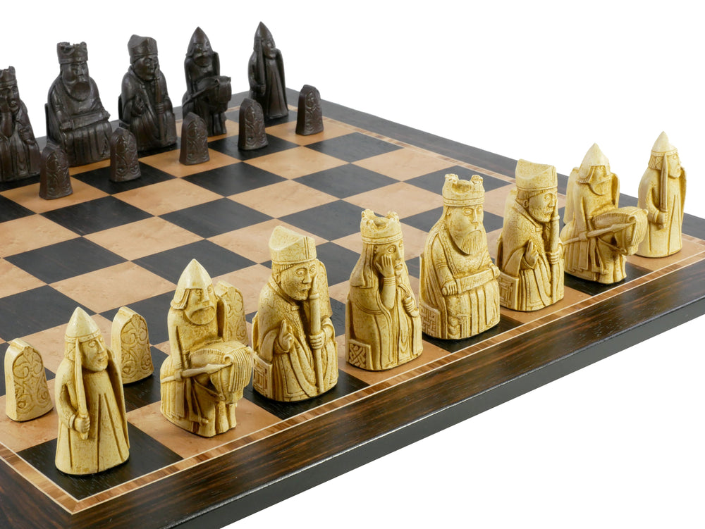 Chess Set - Isle of Lewis Resin Chessmen on Ebony/Birdseye Maple Chess Board (ONLINE ORDER ONLY)