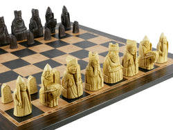Chess Set - Isle of Lewis Resin Chessmen on Ebony/Birdseye Maple Chess Board (ONLINE ORDER ONLY)