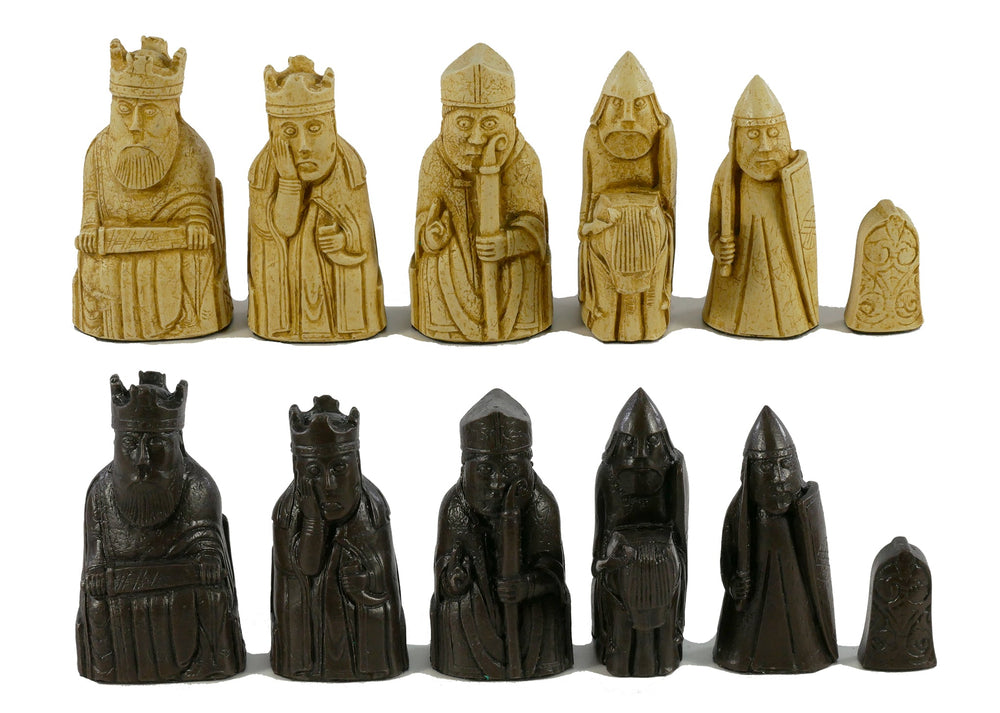 Chess Set - Isle of Lewis Resin Chessmen on Faux Leather Chess Board (ONLINE ORDER ONLY)