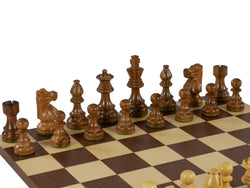 Chess Set - Kikkerwood/Natural Boxwood French Knight Men on Dark Rosewood/Maple Basic Board (ONLINE ORDER ONLY)