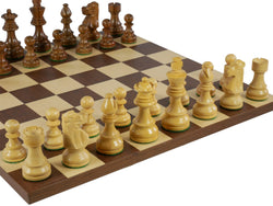 Chess Set - Kikkerwood/Natural Boxwood French Knight Men on Dark Rosewood/Maple Basic Board (ONLINE ORDER ONLY)