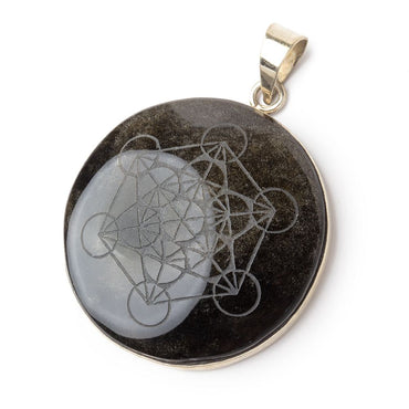 35mm .925 Silver Bezel Golden Sheen Obsidian Carved Coin 1 Pendant (ONLINE ORDER ONLY)