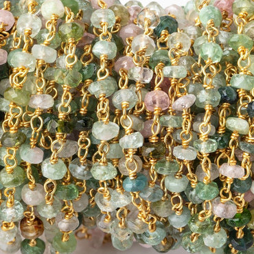 3.5mm Afghani Multi Color Tourmaline Faceted Rondelles on Vermeil Chain by the foot (ONLINE ORDER ONLY)