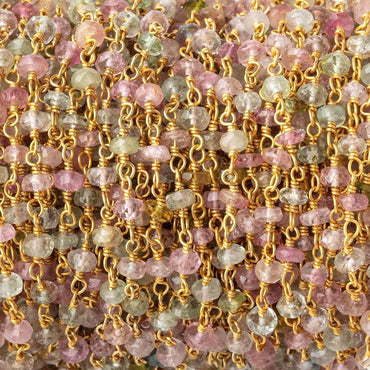 3.5mm Afghani Tourmaline Faceted Rondelles on Vermeil Chain by the Foot (ONLINE ORDER ONLY)
