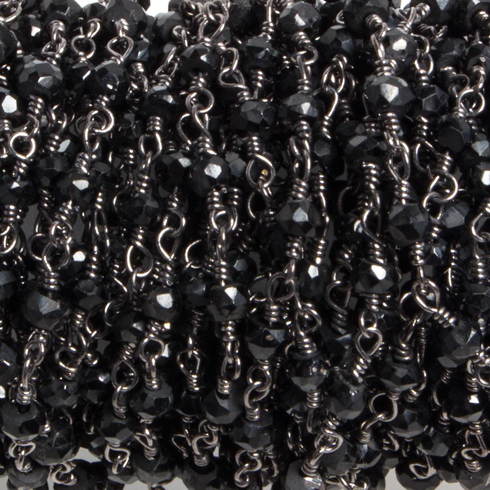 3.5mm Black Chalcedony faceted rondelle Black Gold Chain by the foot 36 pieces (ONLINE ORDER ONLY)