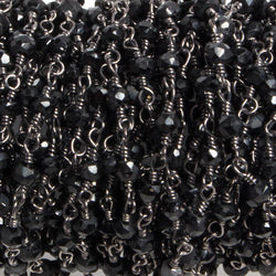 3.5mm Black Chalcedony faceted rondelle Black Gold Chain by the foot 36 pieces (ONLINE ORDER ONLY)
