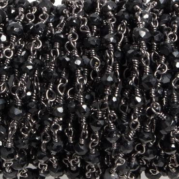 3.5mm Black Chalcedony faceted rondelle Black Gold Chain by the foot 36 pieces (ONLINE ORDER ONLY)