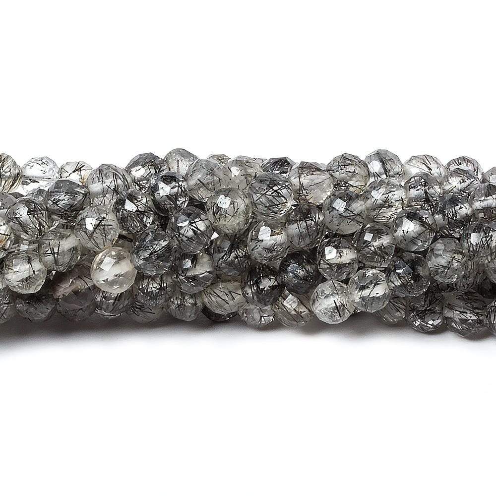 3.5mm Black Tourmalinated faceted round beads 13 inch 87 pieces (ONLINE ORDER ONLY)