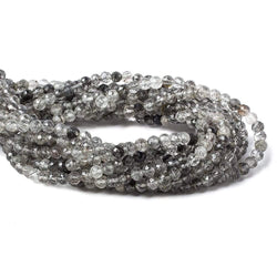 3.5mm Black Tourmalinated faceted round beads 13 inch 87 pieces (ONLINE ORDER ONLY)