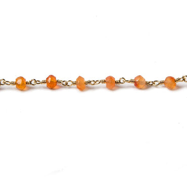 3.5mm Carnelian faceted rondelle Gold plated Chain by the foot 39 pieces (ONLINE ORDER ONLY)