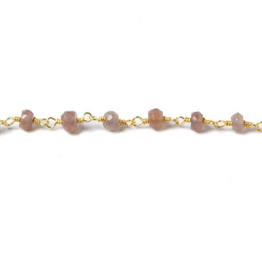3.5mm Chocolate Moonstone faceted rondelle Gold plated Chain by the foot 37pcs (ONLINE ORDER ONLY)