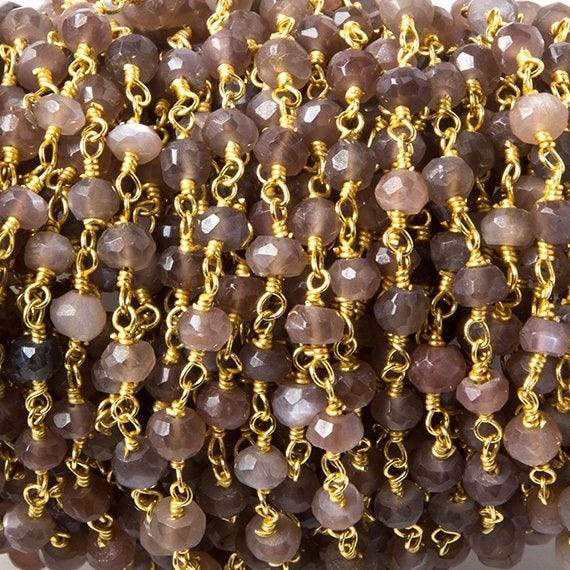 3.5mm Chocolate Moonstone faceted rondelle Gold plated Chain by the foot 37pcs (ONLINE ORDER ONLY)