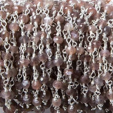 3.5mm Chocolate Moonstone faceted rondelle Silver plated Chain by the foot 37pcs (ONLINE ORDER ONLY)