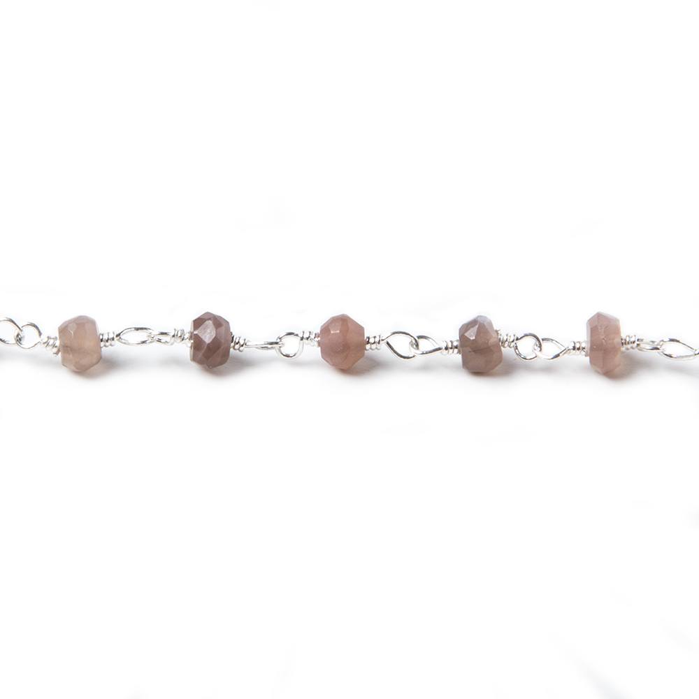 3.5mm Chocolate Moonstone faceted rondelle Silver plated Chain by the foot 37pcs (ONLINE ORDER ONLY)