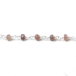 3.5mm Chocolate Moonstone faceted rondelle Silver plated Chain by the foot 37pcs (ONLINE ORDER ONLY)