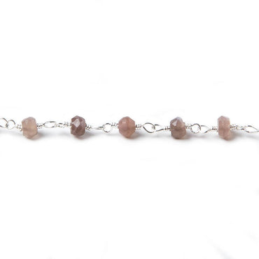 3.5mm Chocolate Moonstone faceted rondelle Silver plated Chain by the foot 37pcs (ONLINE ORDER ONLY)