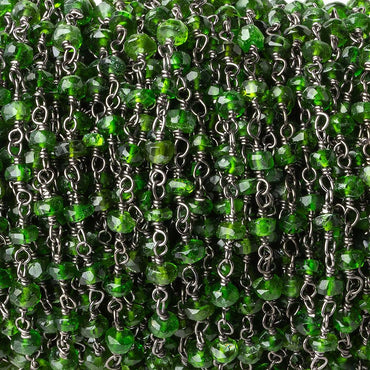 3.5mm Chrome Tourmaline faceted rondelle Black Gold .925 Chain by the foot (ONLINE ORDER ONLY)