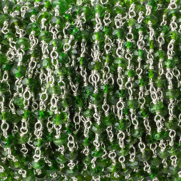3.5mm Chrome Tourmaline faceted rondelle Silver .925 Chain by the foot (ONLINE ORDER ONLY)