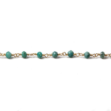3.5mm Chrysocolla faceted rondelle Gold plated Chain by the foot 39 pieces (ONLINE ORDER ONLY)