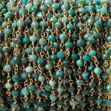 3.5mm Chrysocolla faceted rondelle Gold plated Chain by the foot 39 pieces (ONLINE ORDER ONLY)