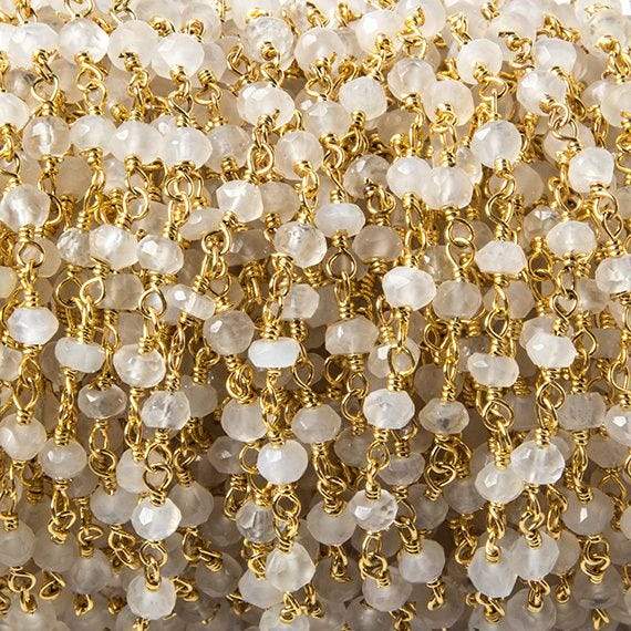 3.5mm Cream Moonstone faceted rondelle Gold plated Chain by the foot 39 pcs (ONLINE ORDER ONLY)