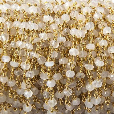 3.5mm Cream Moonstone faceted rondelle Gold plated Chain by the foot 39 pcs (ONLINE ORDER ONLY)