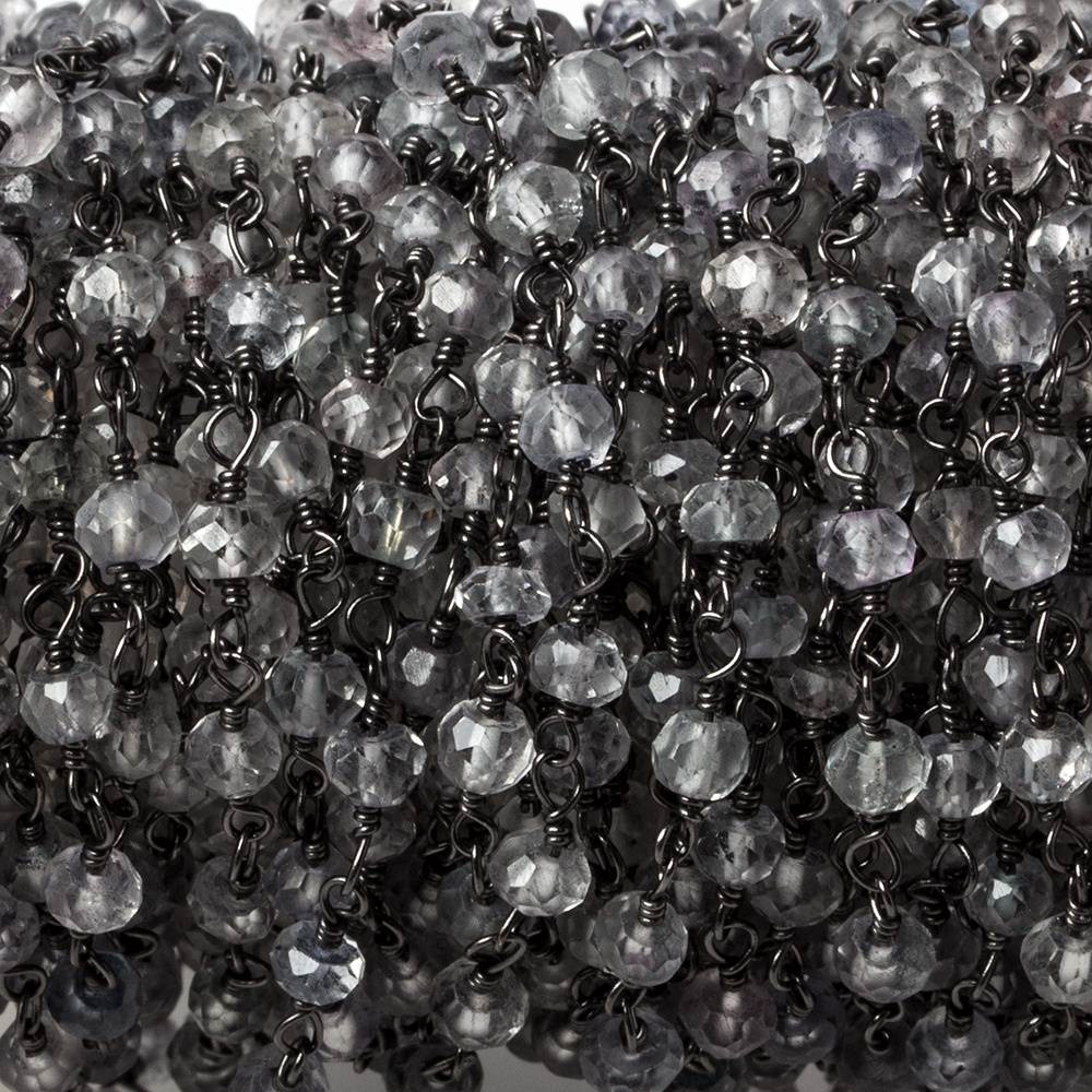 3.5mm Crystal Quartz faceted rondelle Black Gold Chain by the foot 36 pieces (ONLINE ORDER ONLY)
