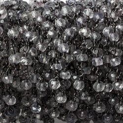 3.5mm Crystal Quartz faceted rondelle Black Gold Chain by the foot 36 pieces (ONLINE ORDER ONLY)