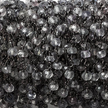 3.5mm Crystal Quartz faceted rondelle Black Gold Chain by the foot 36 pieces (ONLINE ORDER ONLY)