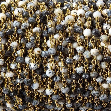3.5mm Dendritic Opal faceted rondelle Gold plated Chain by the foot 39 pieces (ONLINE ORDER ONLY)