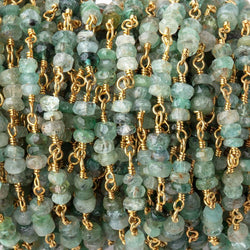 3.5mm Emerald Faceted Rondelle Trio Vermeil Chain by the Foot 78 beads (ONLINE ORDER ONLY)