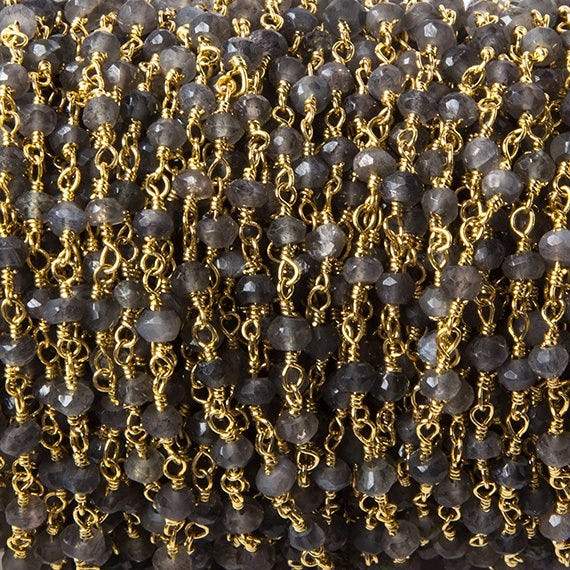 3.5mm Grey Moonstone faceted rondelle Gold plated Chain by the foot 39 pcs (ONLINE ORDER ONLY)