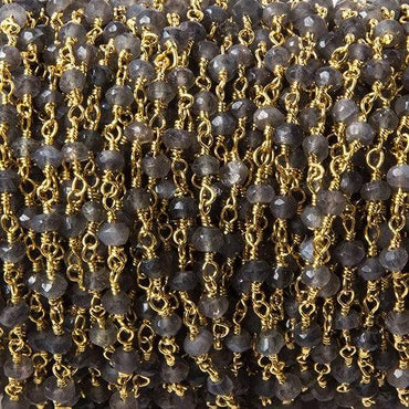 3.5mm Grey Moonstone faceted rondelle Gold plated Chain by the foot 39 pcs (ONLINE ORDER ONLY)