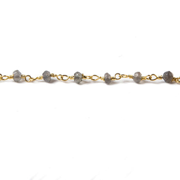3.5mm Grey Moonstone faceted rondelle Gold plated Chain by the foot 39 pcs (ONLINE ORDER ONLY)