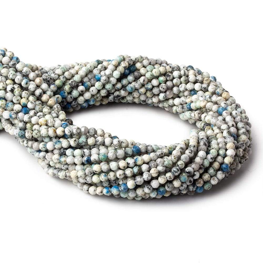 3.5mm K2 Azurite Granite "K2 Jasper" micro faceted rounds 12.5 inch 97 beads (ONLINE ORDER ONLY)