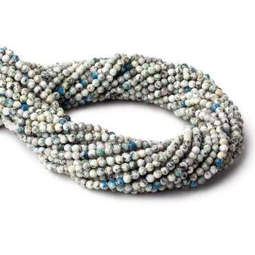 3.5mm K2 Azurite Granite "K2 Jasper" micro faceted rounds 12.5 inch 97 beads (ONLINE ORDER ONLY)