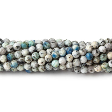 3.5mm K2 Azurite Granite "K2 Jasper" micro faceted rounds 12.5 inch 97 beads (ONLINE ORDER ONLY)