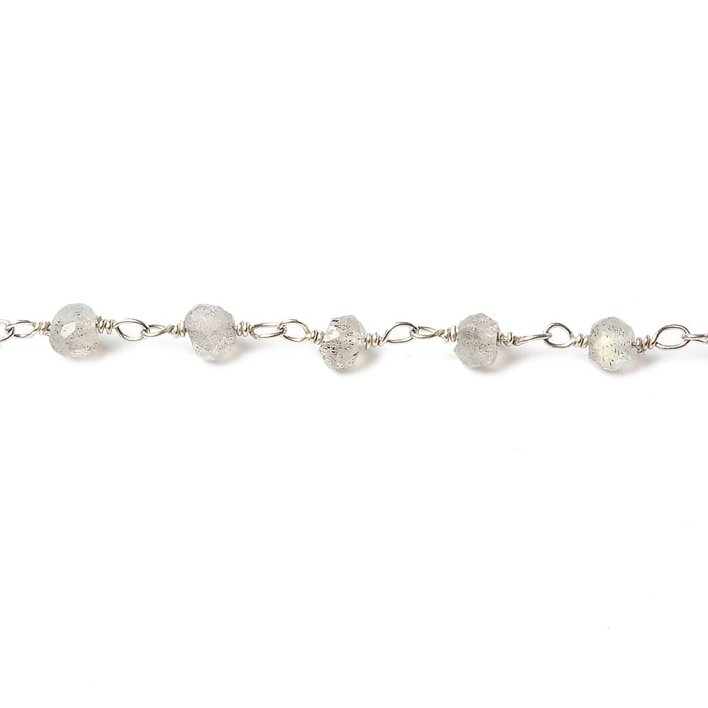 3.5-4mm Labradorite faceted rondelle .925 Silver Chain by the foot (ONLINE ORDER ONLY)
