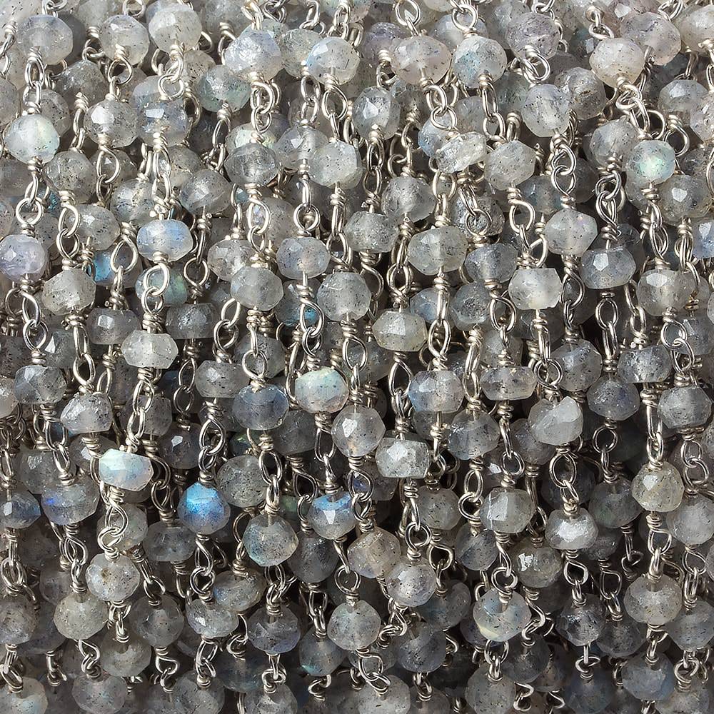 3.5-4mm Labradorite faceted rondelle .925 Silver Chain by the foot (ONLINE ORDER ONLY)