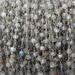 3.5-4mm Labradorite faceted rondelle .925 Silver Chain by the foot (ONLINE ORDER ONLY)