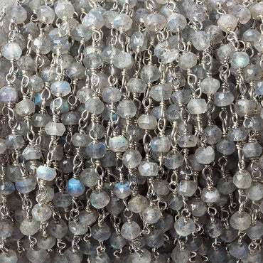 3.5-4mm Labradorite faceted rondelle .925 Silver Chain by the foot (ONLINE ORDER ONLY)