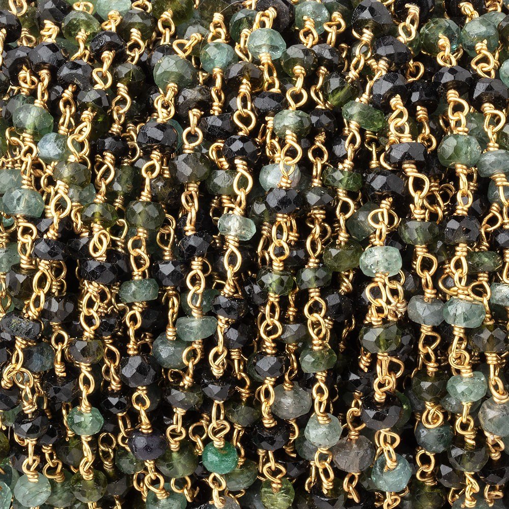 3.5mm Multi Color Tourmaline Faceted Rondelle Beads on Vermeil Chain (ONLINE ORDER ONLY)