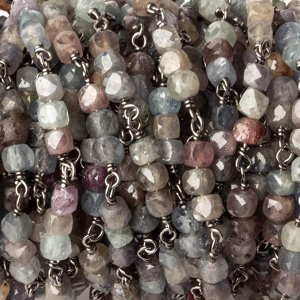 3.5mm Multi Color Umba Sapphire faceted cube Black Gold plated Silver .925 Chain by the foot (ONLINE ORDER ONLY)