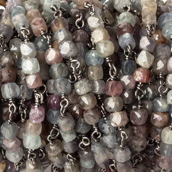 3.5mm Multi Color Umba Sapphire faceted cube Black Gold plated Silver .925 Chain by the foot (ONLINE ORDER ONLY)