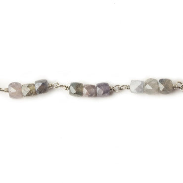3.5mm Multi Color Umba Sapphire faceted cube Silver .925 Chain by the foot (ONLINE ORDER ONLY)