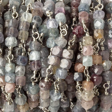 3.5mm Multi Color Umba Sapphire faceted cube Silver .925 Chain by the foot (ONLINE ORDER ONLY)