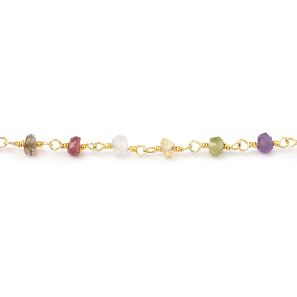 3.5mm Multi Gemstone Faceted Rondelles on Gold Plated Chain (ONLINE ORDER ONLY)